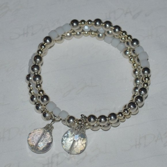 SILVER/WHITE BANGLE - Picture 1 of 1